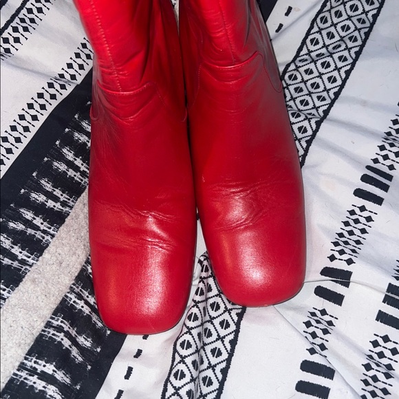 DORA TEYMUR red Leather square toed boots. Size 39. - Picture 4 of 8